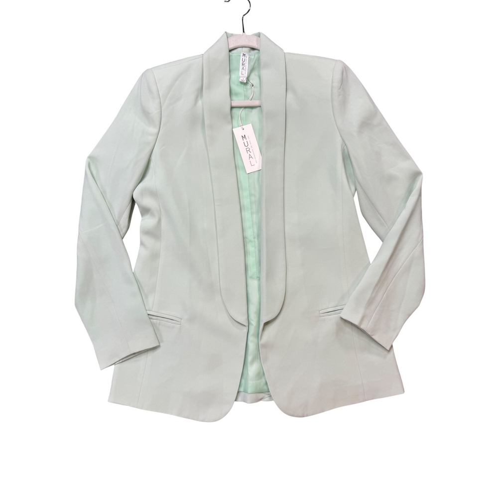Mural Boyfriend Blazer Womens Size S Teal Surf New Shawl Lapel Open Front MJ4257